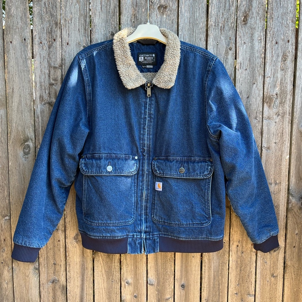 Carhartt Sherpa Lined Denim Jacket, Womens XL, Blue Crewneck